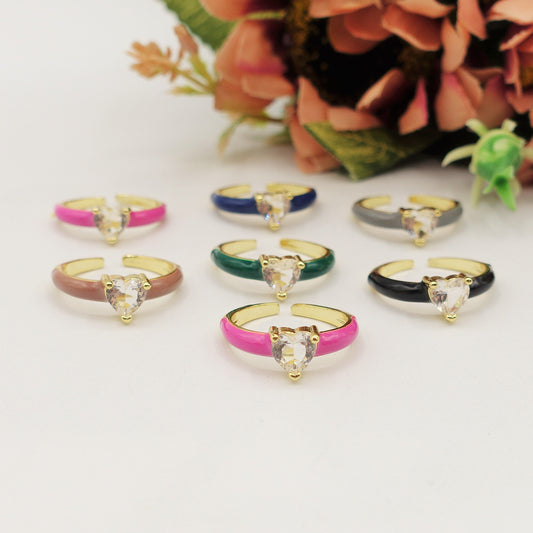 CHERIE COLOURS ~ Anello a cuore Smaltato con Cubic Zirconia - Regolabile