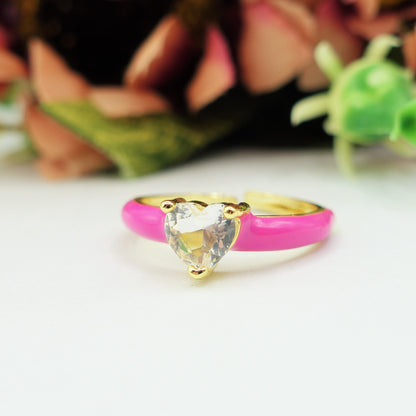 CHERIE COLOURS ~ Anello a cuore Smaltato con Cubic Zirconia - Regolabile