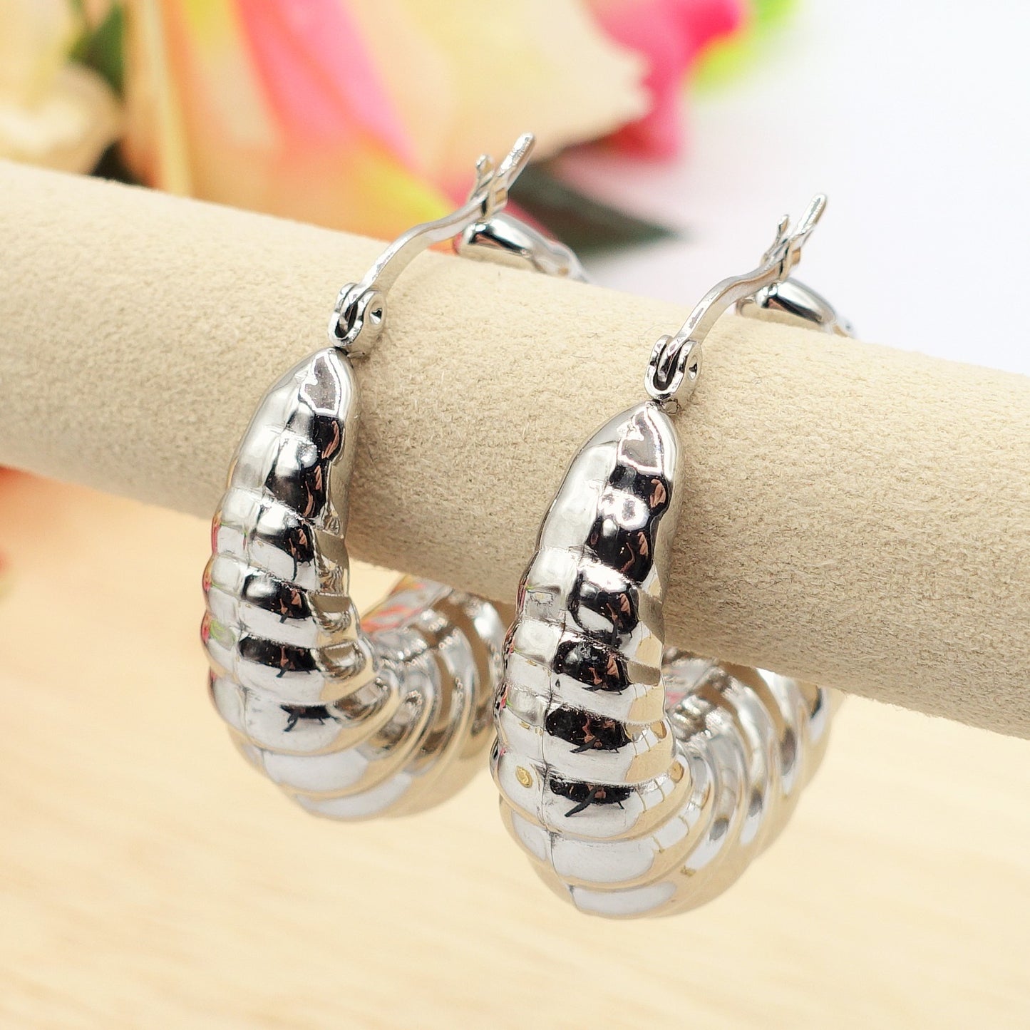 QUINN BIG HOOPS - acciaio inossidabile orecchini cerchio bombati torchon vintage
