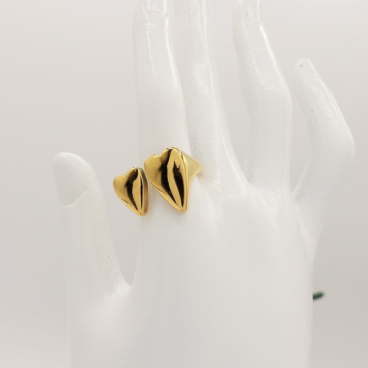 JESSICA ~ Anello doppio cuore bombato regolabile in ACCIAIO INOSSIDABILE
