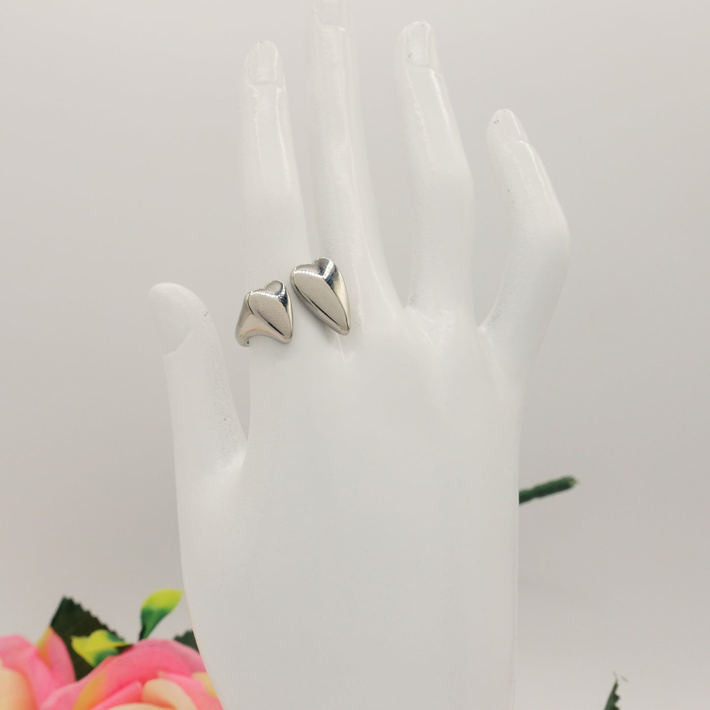 JESSICA ~ Anello doppio cuore bombato regolabile in ACCIAIO INOSSIDABILE