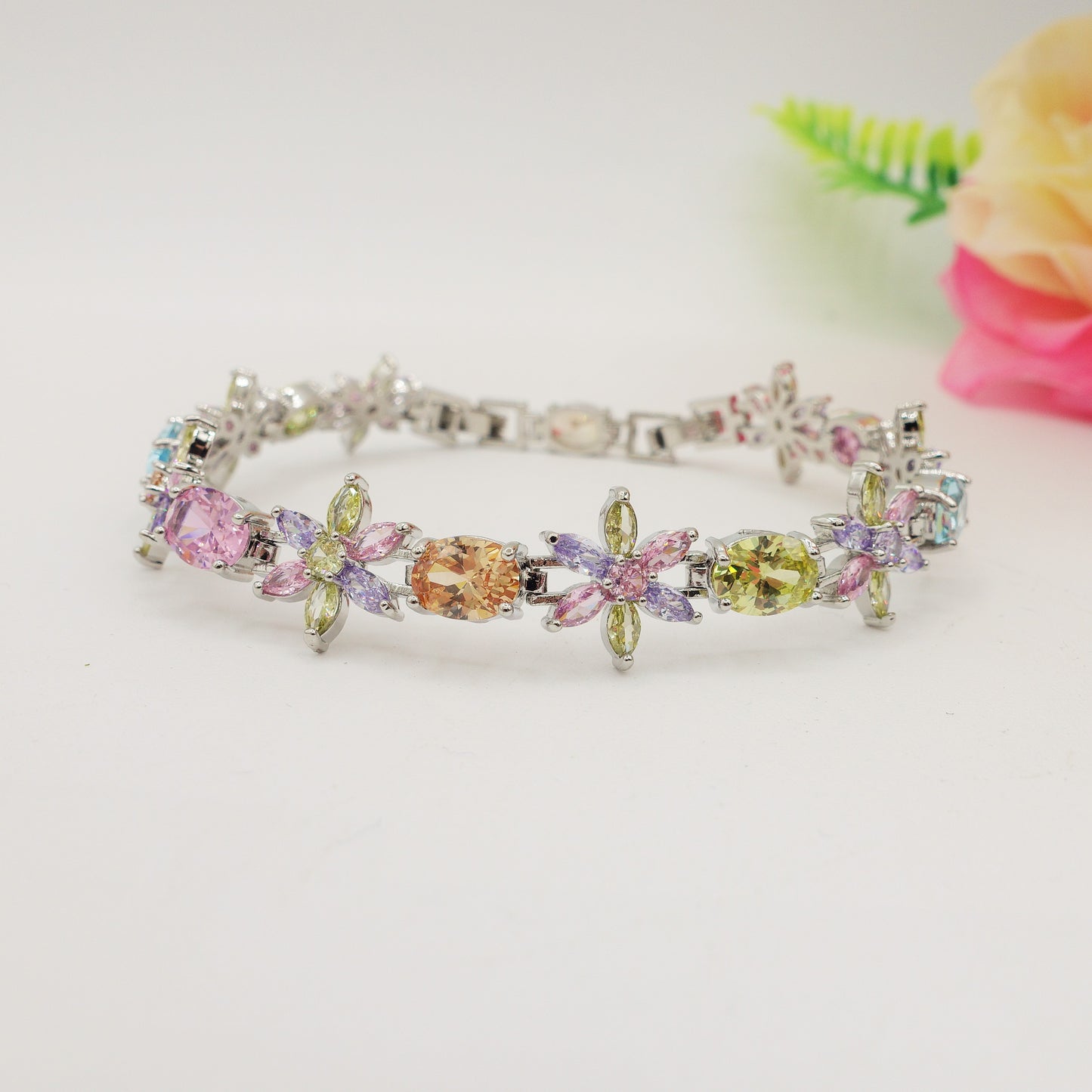 GWEN - bracciale tennis floreale con cubic zirconia RAINBOW