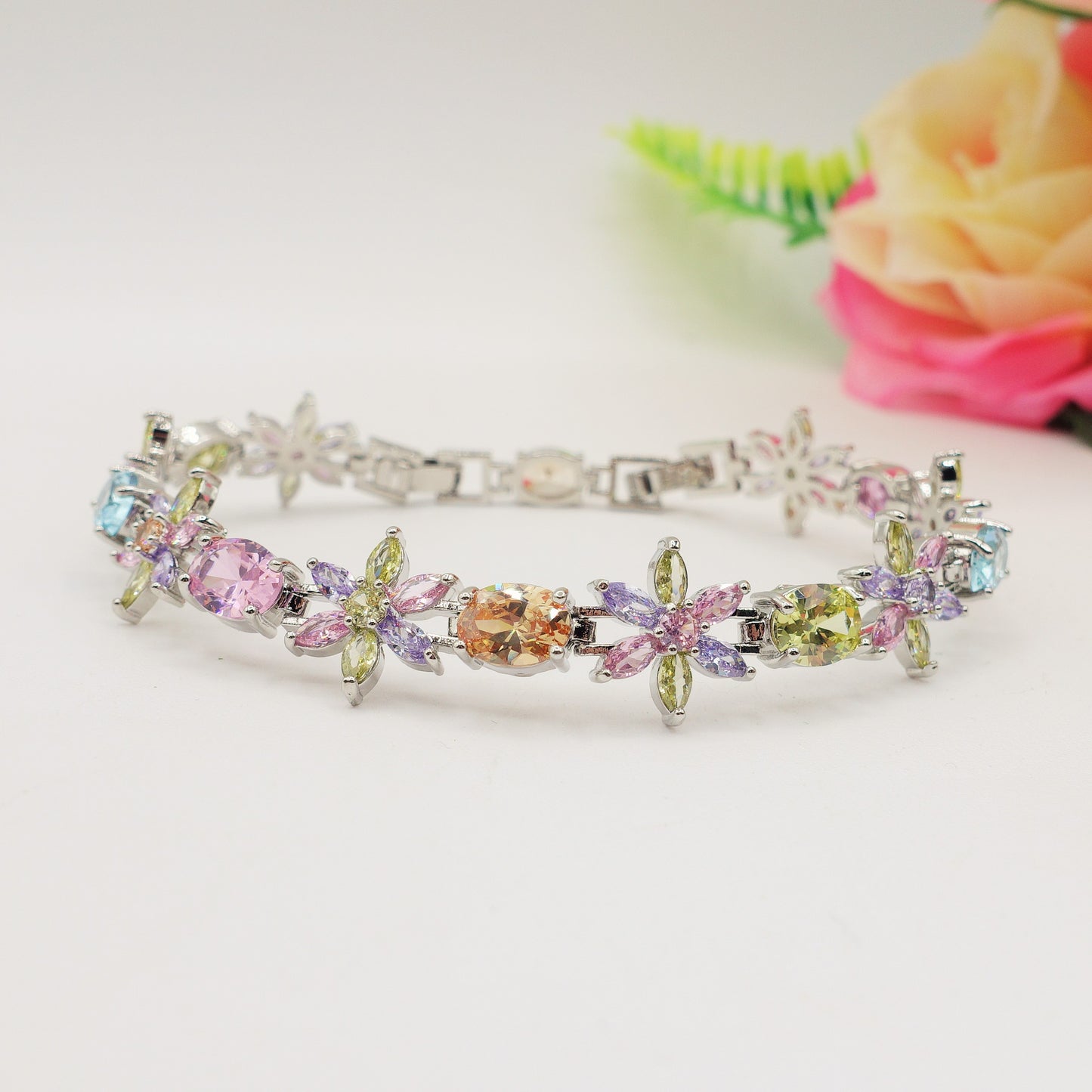 GWEN - bracciale tennis floreale con cubic zirconia RAINBOW
