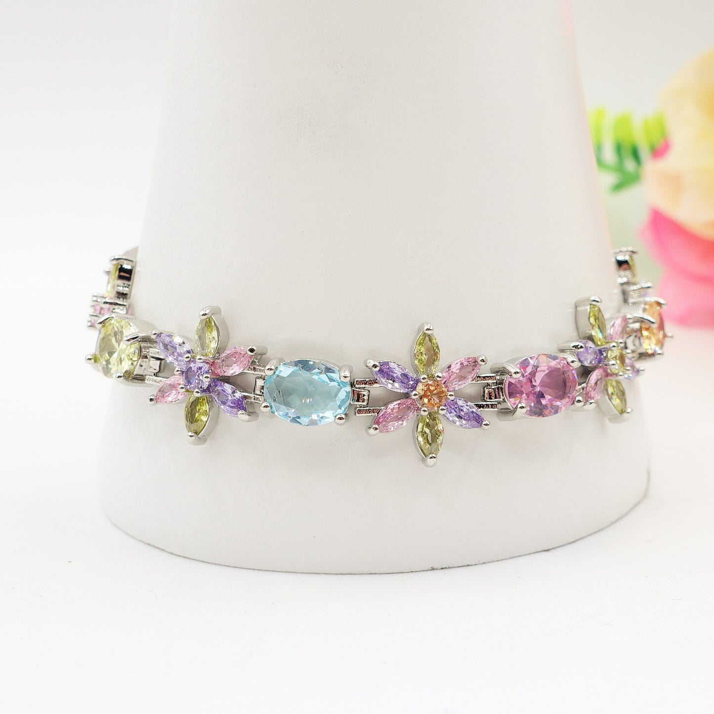 GWEN - bracciale tennis floreale con cubic zirconia RAINBOW