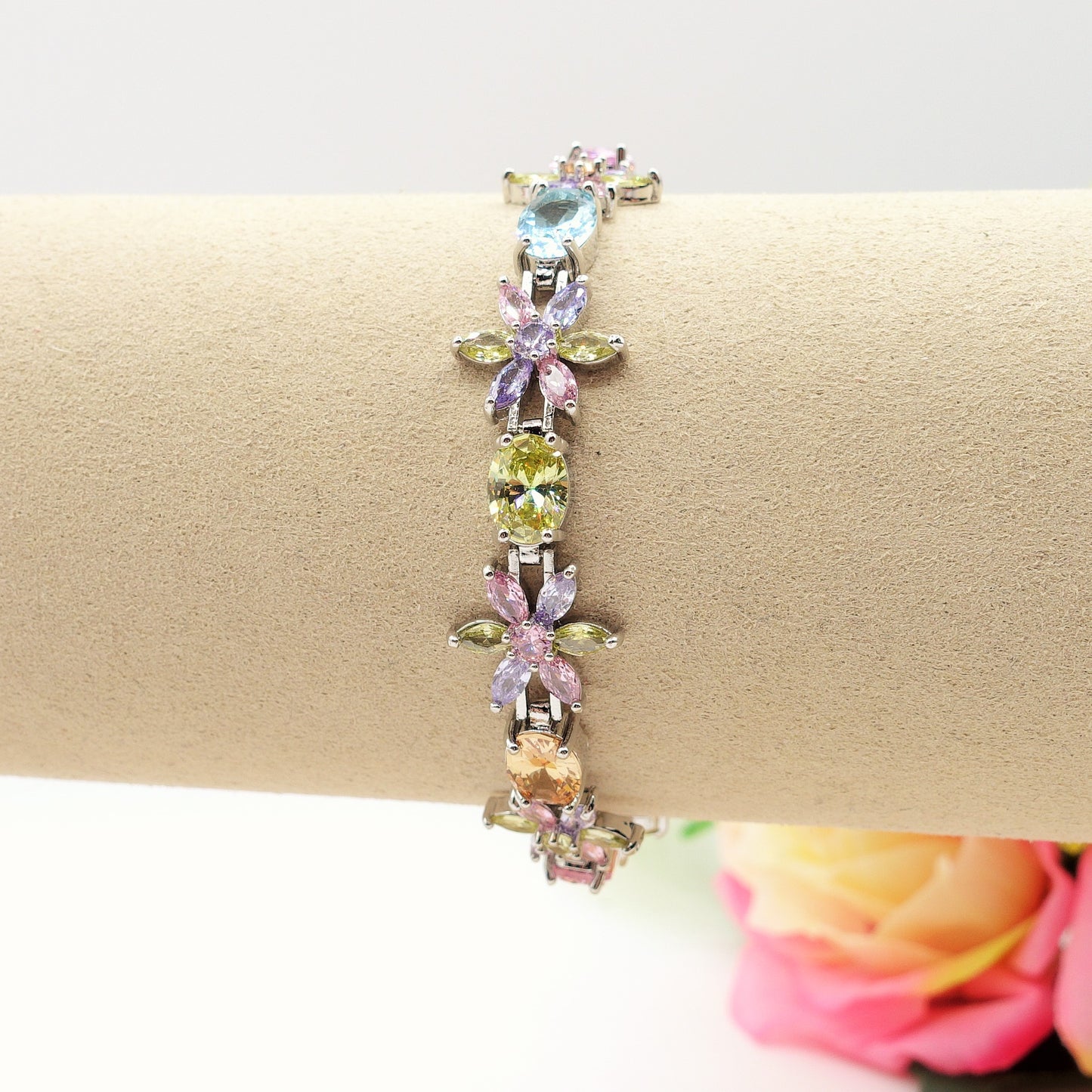 GWEN - bracciale tennis floreale con cubic zirconia RAINBOW