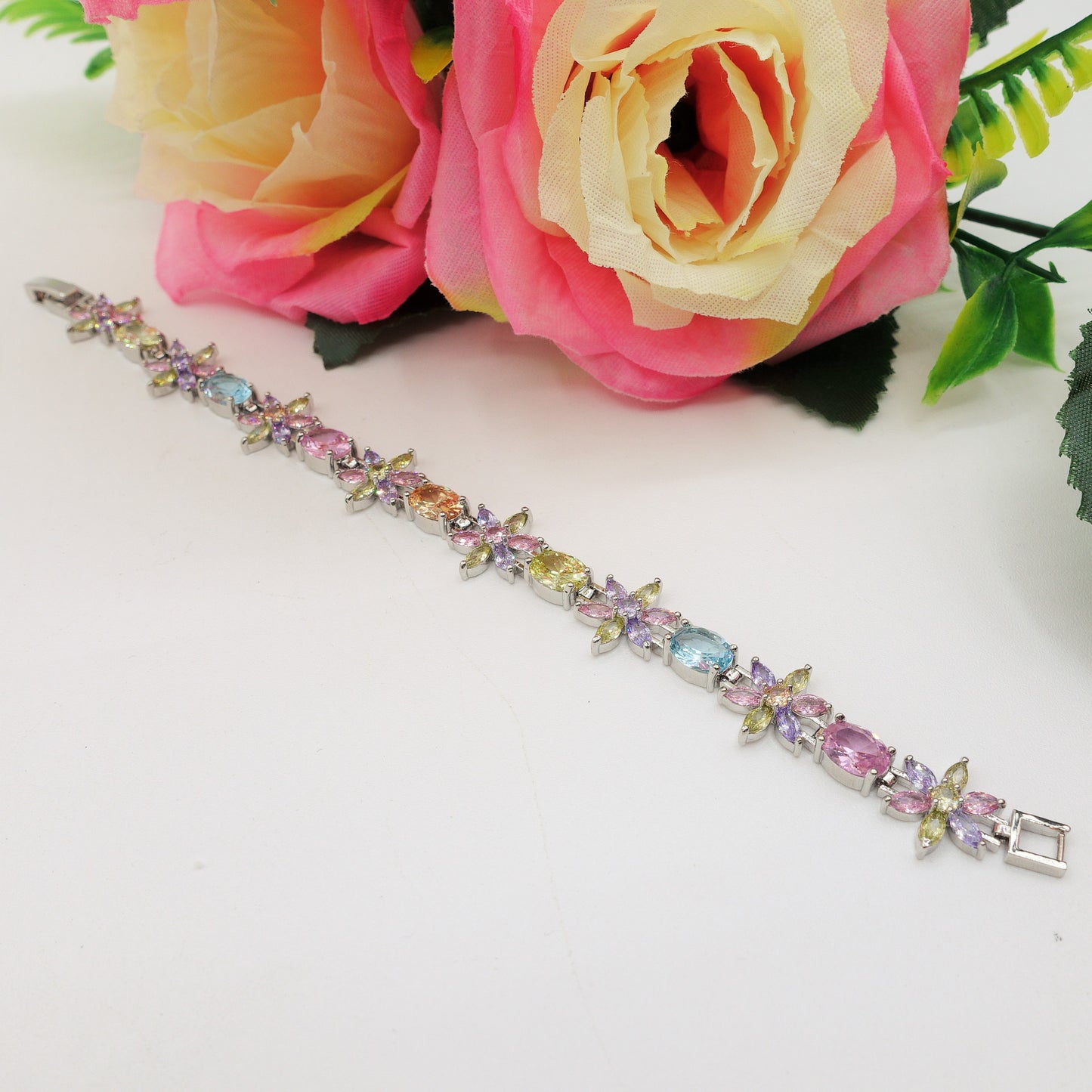 GWEN - bracciale tennis floreale con cubic zirconia RAINBOW