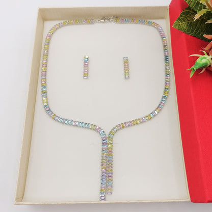 JOLIE SET - collier e orecchini con cubic zirconia RAINBOW taglio baguette