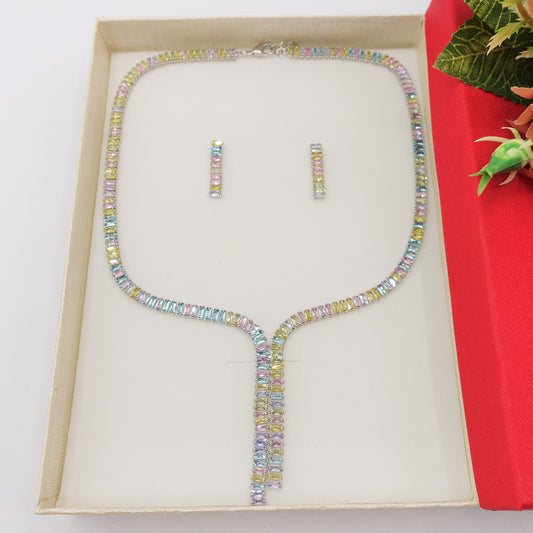 JOLIE SET - collier e orecchini con cubic zirconia RAINBOW taglio baguette