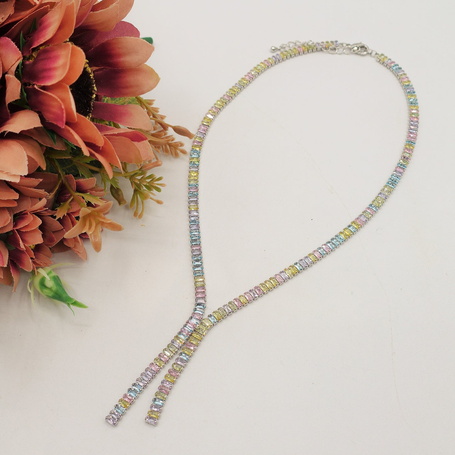JOLIE SET - collier e orecchini con cubic zirconia RAINBOW taglio baguette