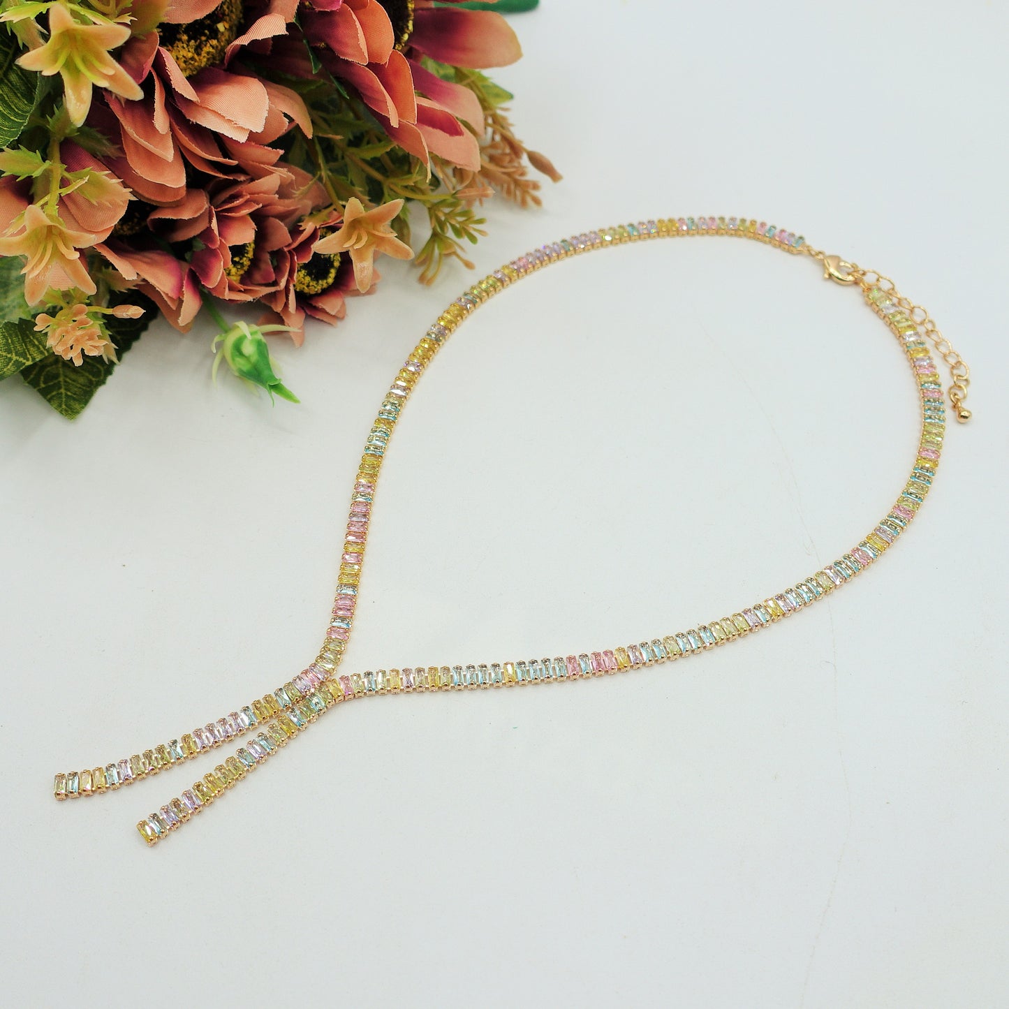 JOLIE SET - collier e orecchini con cubic zirconia RAINBOW taglio baguette