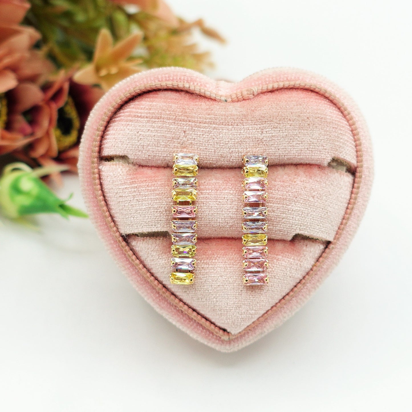 JOLIE SET - collier e orecchini con cubic zirconia RAINBOW taglio baguette