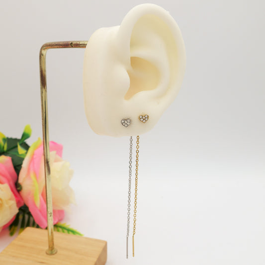 SHINY CUORE - ACCIAIO inossidabile ~ Paio Orecchini filo pendenti con cubic zirconia - saliscendi