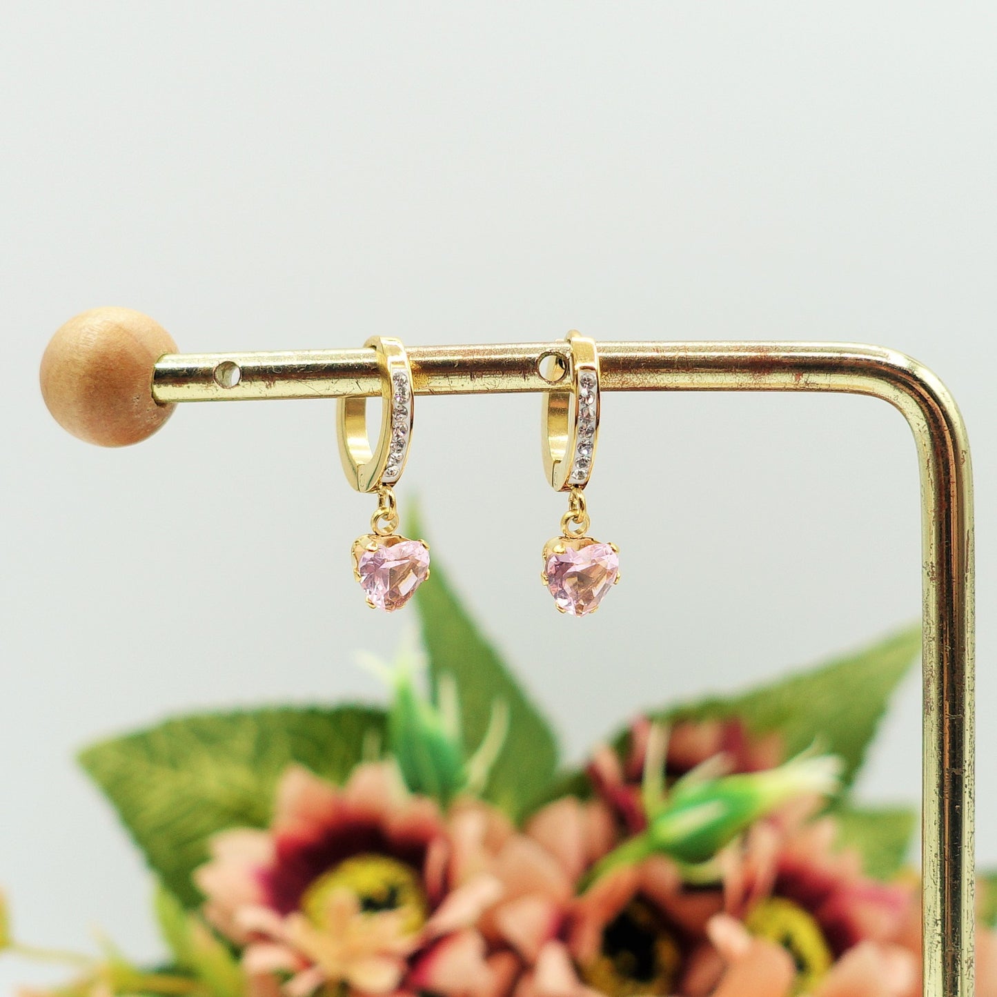 ASTRID - ACCIAIO INOSSIDABILE ~ Orecchini cerchio e pendente cuore in cubic zirconia