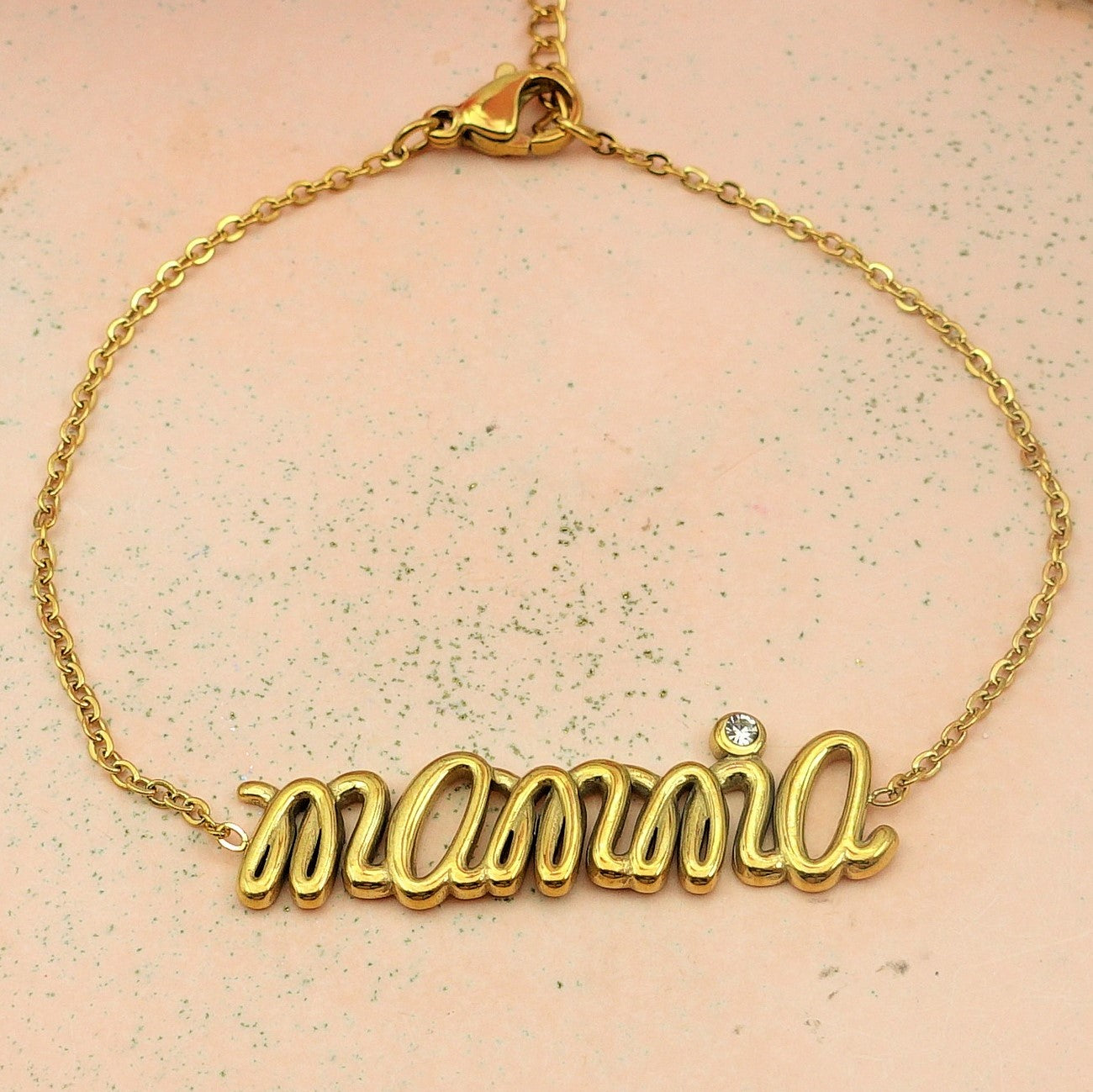 BRACCIALE IN CATENA~ ACCIAIO INOSSIDABILE - CON SCRITTA MAMMA E ZIRCONE