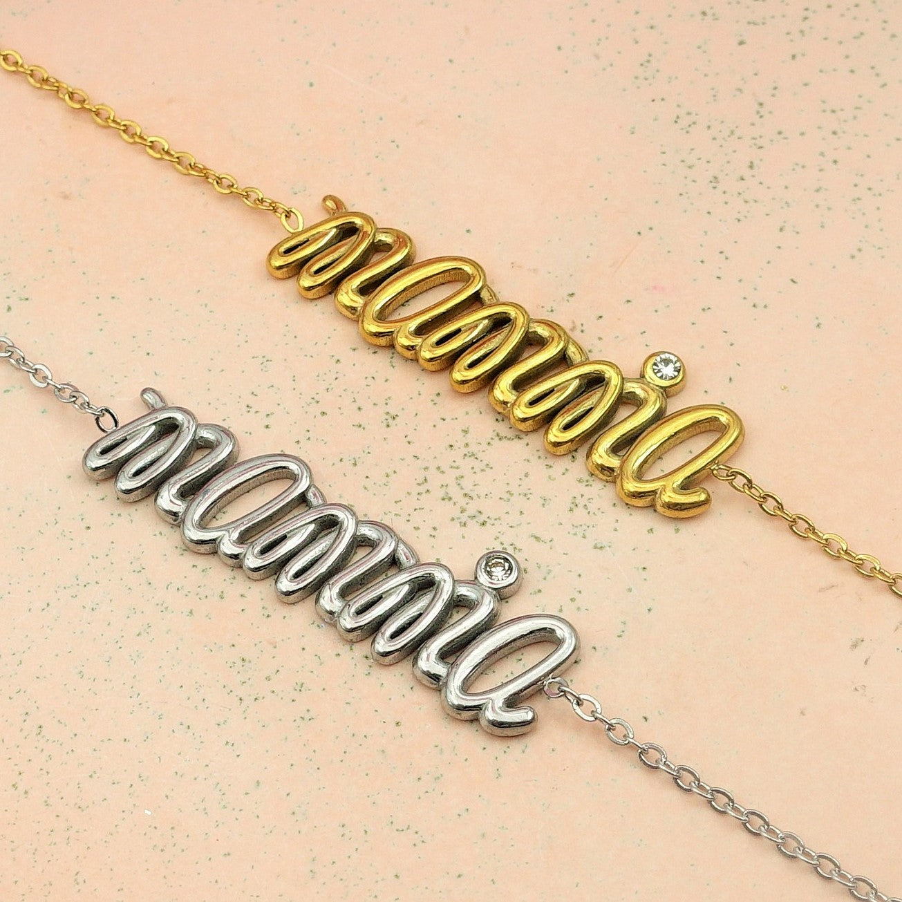 BRACCIALE IN CATENA~ ACCIAIO INOSSIDABILE - CON SCRITTA MAMMA E ZIRCONE