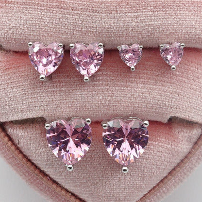 Set 3 Paia-Orecchini punto luce a forma di cuore in Cubic Zirconia-