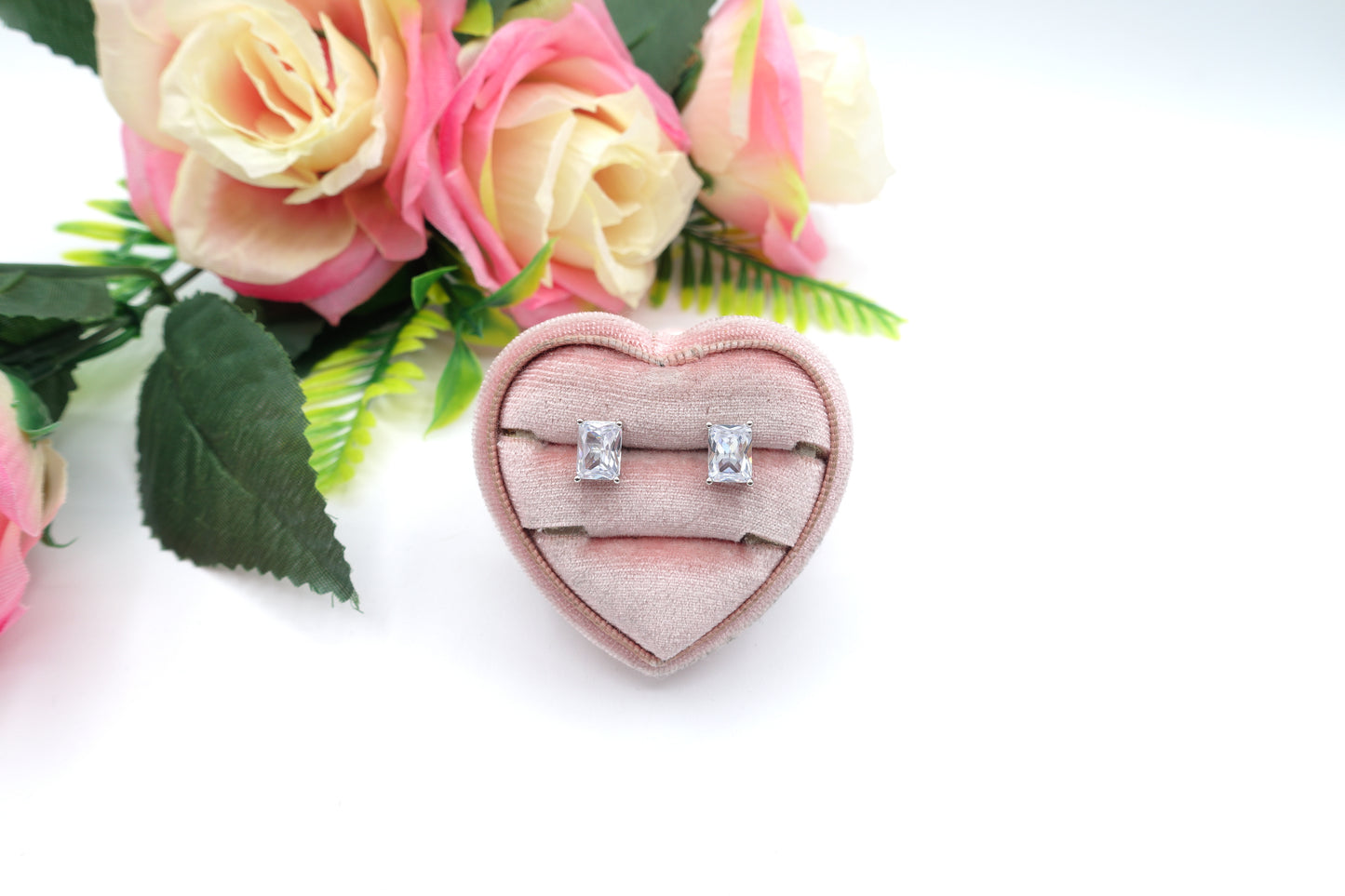 PUNTO LUCE baguette 8mm ~ paio Orecchini ARGENTO 925 a lobo con cubic zirconia taglio baguette
