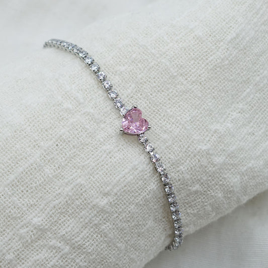 DIANA ~  Bracciale tennis con cuore in Cubic Zirconia