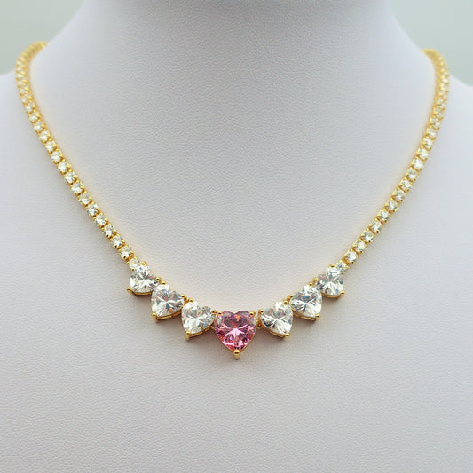 CHERIE - 7 HEARTS- collana collier con cubic zirconia a forma di cuore