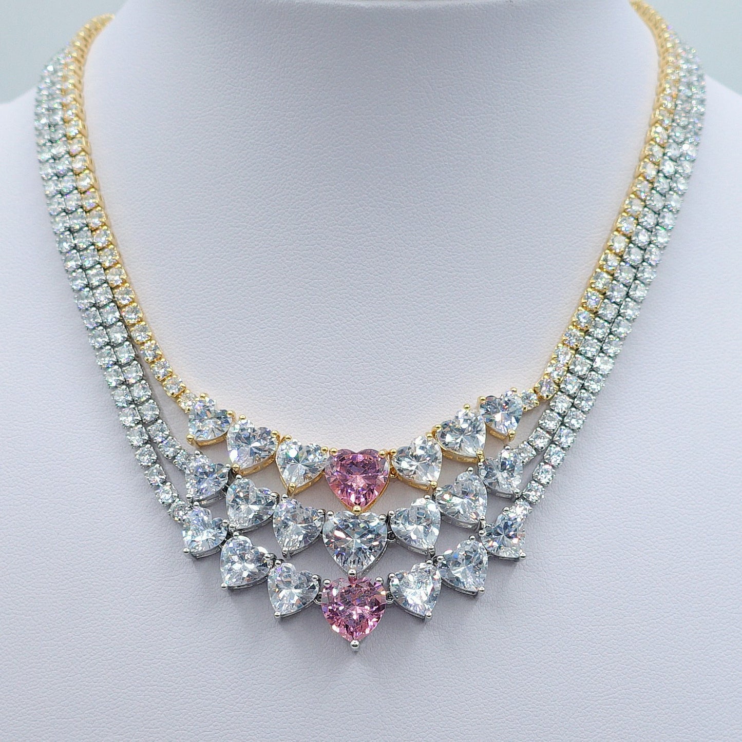 CHERIE - 7 HEARTS- collana collier con cubic zirconia a forma di cuore