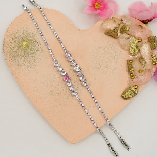 CHERIE - 7 HEARTS - bracciale tennis con cubic zirconia a forma di cuore