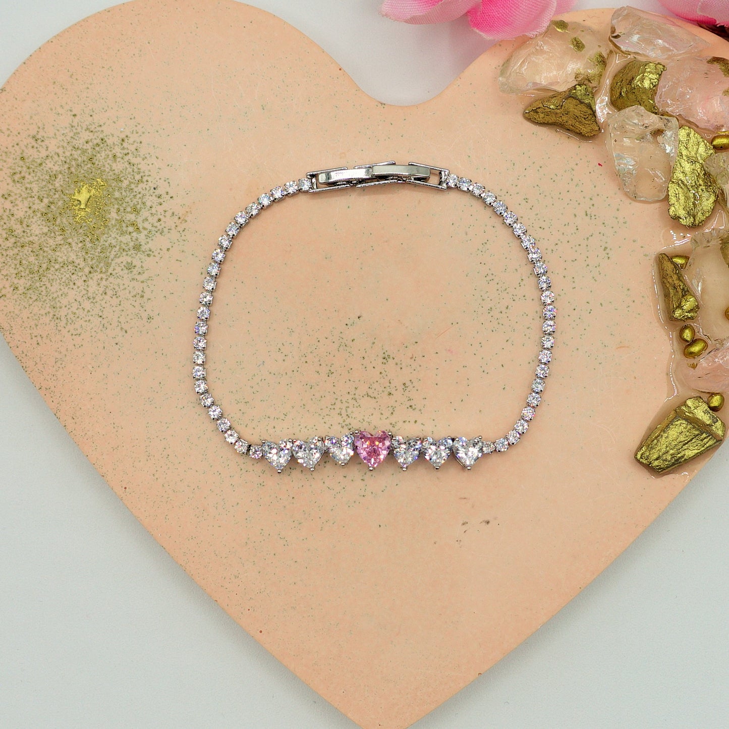 CHERIE - 7 HEARTS - bracciale tennis con cubic zirconia a forma di cuore