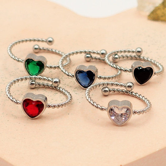 AURORA -ACCIAIO INOSSIDABILE~Anello con zirconi cubici a forma di cuore
