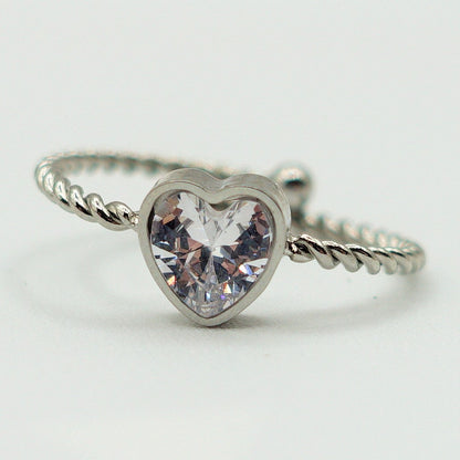AURORA -ACCIAIO INOSSIDABILE~Anello con zirconi cubici a forma di cuore