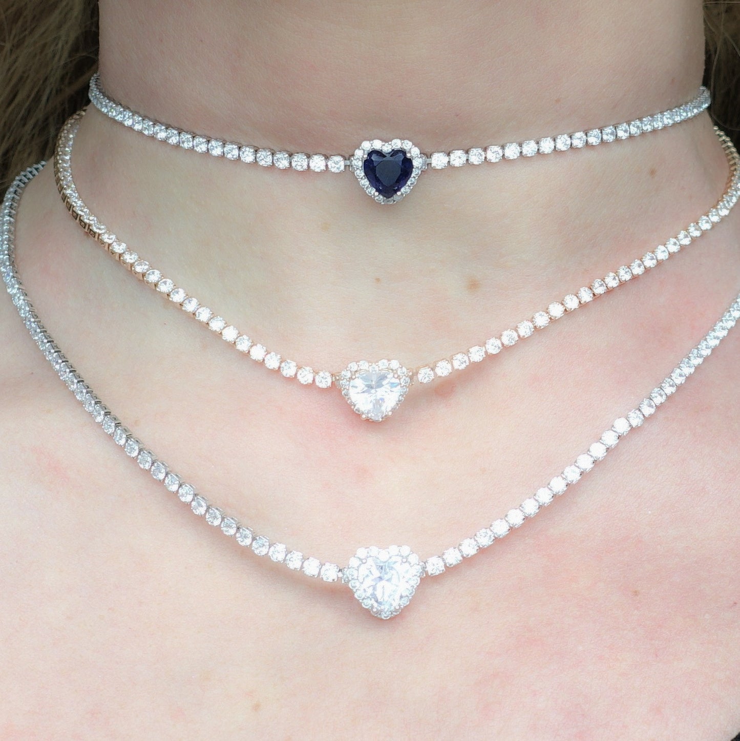 DIANA ~ CHUNKY- Collana Girocollo tennis con cuore in Cubic Zirconia