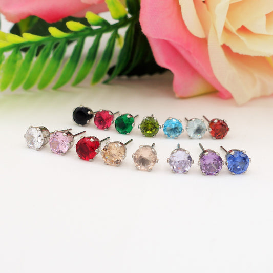 Paio Orecchini punto luce 5MM -  zircone rotondo - ACCIAIO INOSSIDABILE -