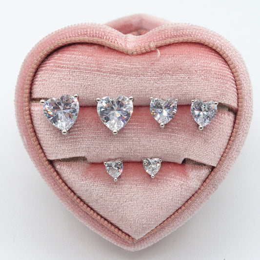 Set 3 Paia-Orecchini punto luce a forma di cuore in Cubic Zirconia-