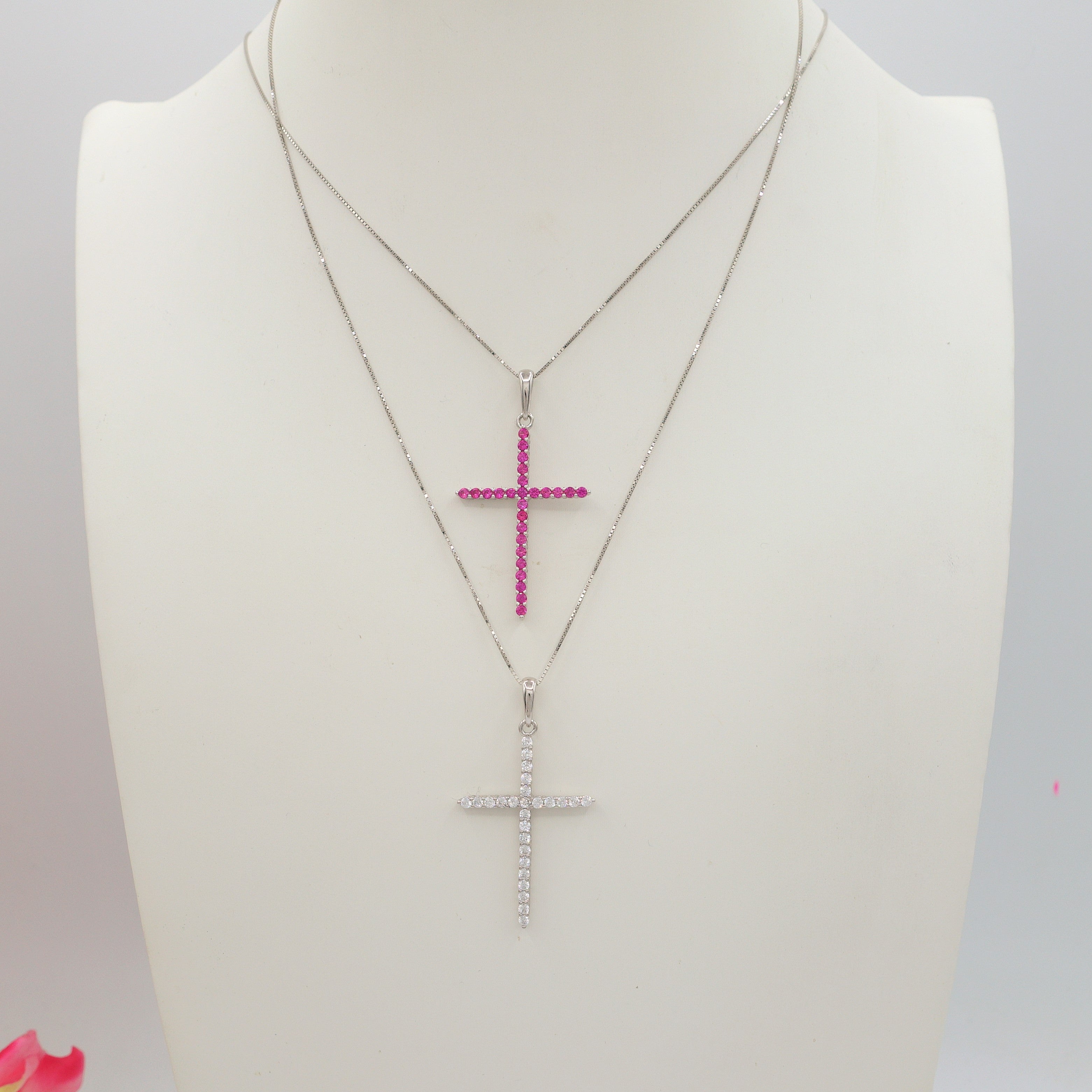 Collana Donna Con Ciondolo Croce In Argento 925 E Zirconia Cubica - Catena 45cm