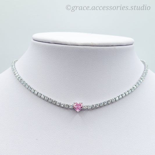 DIANA ~ Collana tennis Choker con zircone a cuore