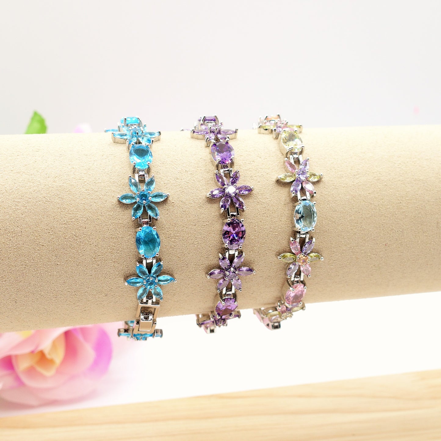 GWEN - bracciale tennis floreale con cubic zirconia RAINBOW