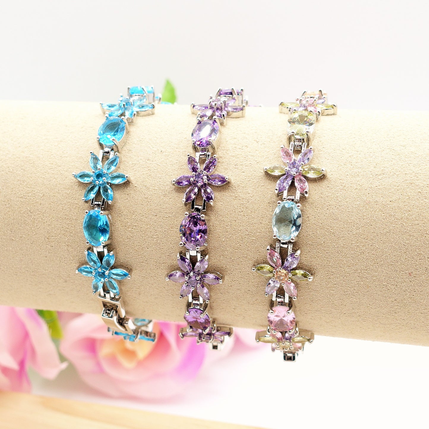 GWEN - bracciale tennis floreale con cubic zirconia RAINBOW