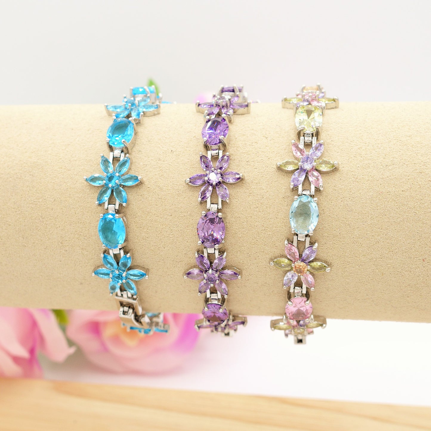GWEN - bracciale tennis floreale con cubic zirconia RAINBOW