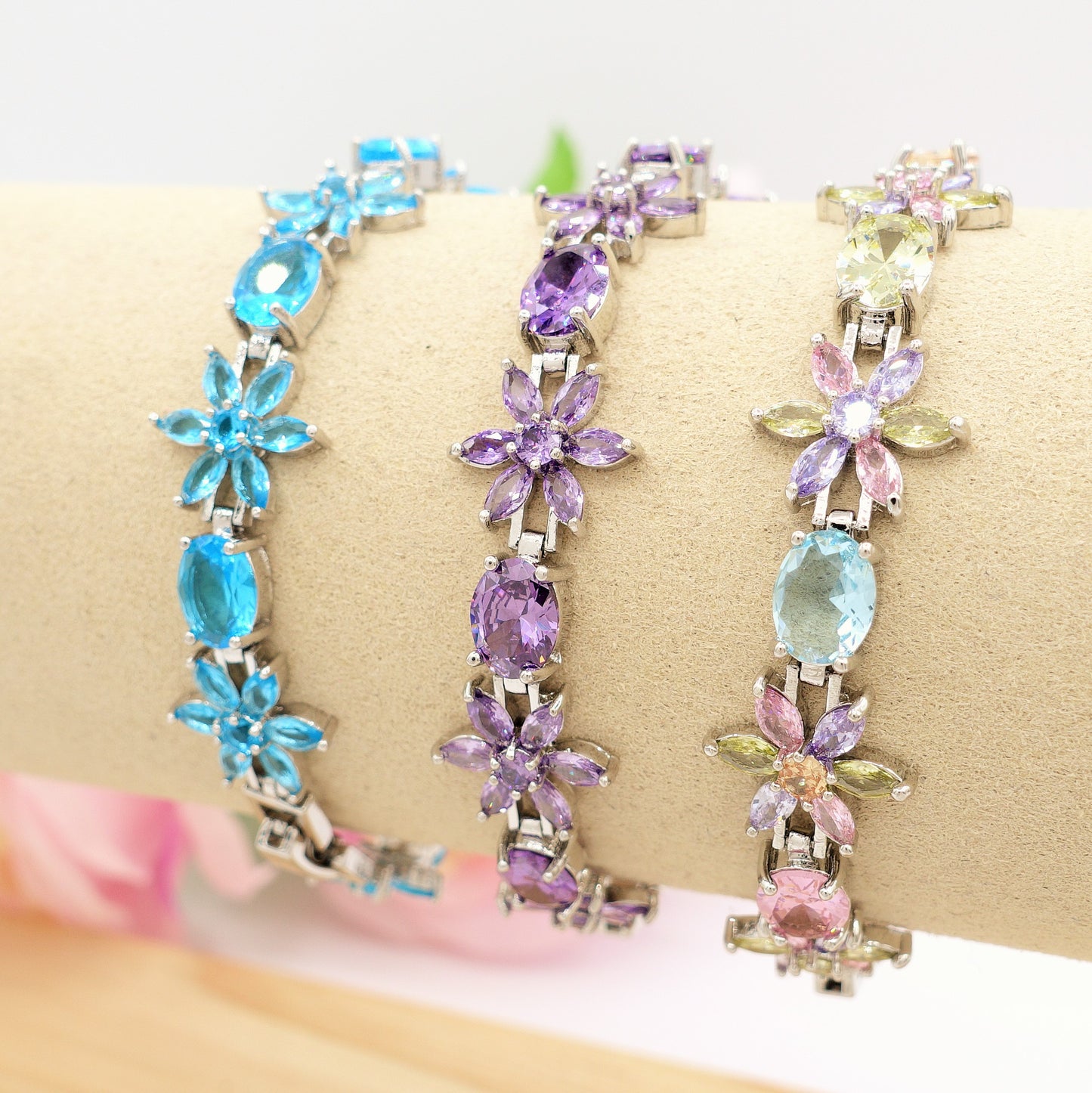 GWEN - bracciale tennis floreale con cubic zirconia RAINBOW