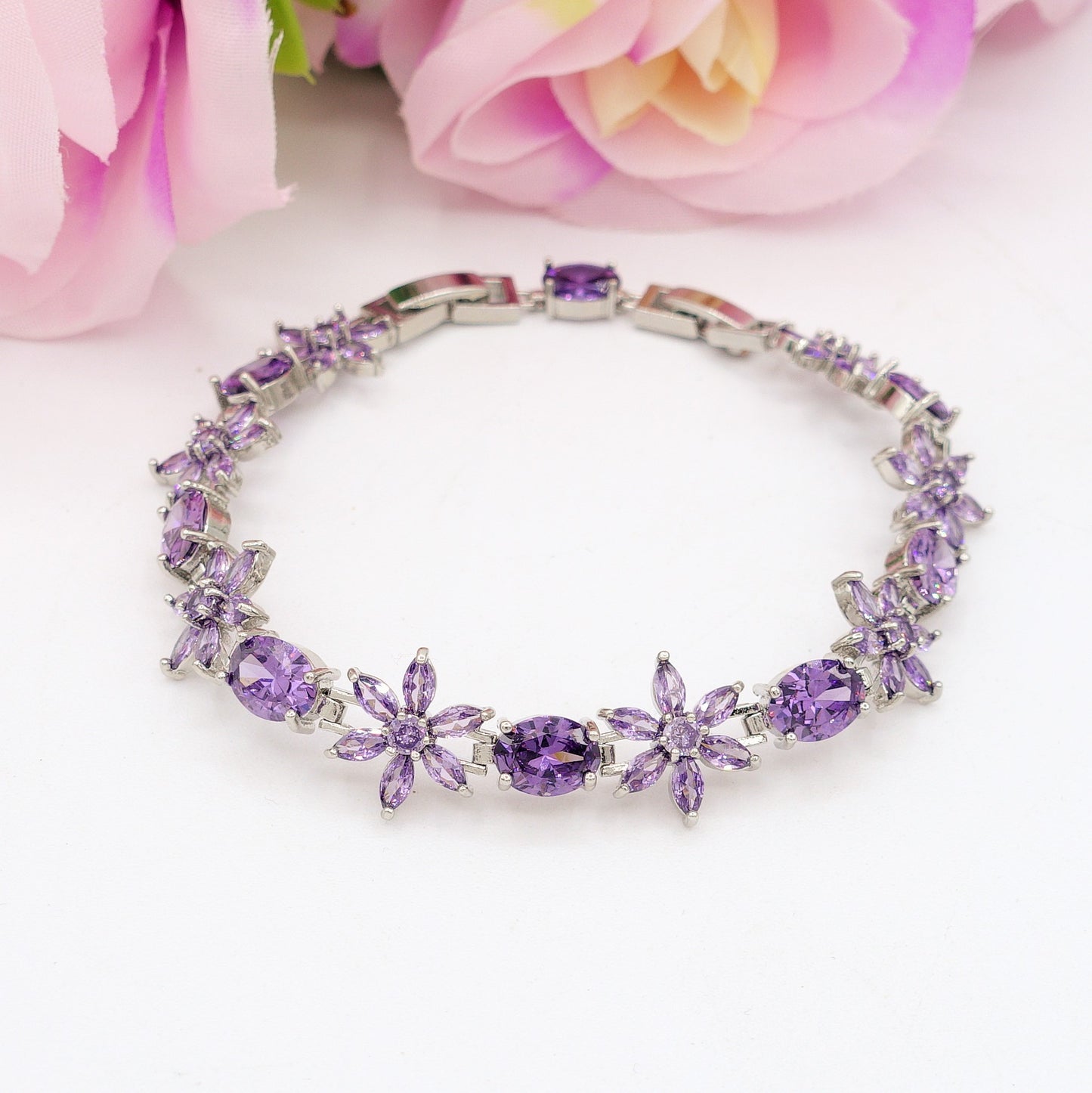 GWEN - bracciale tennis floreale con cubic zirconia RAINBOW