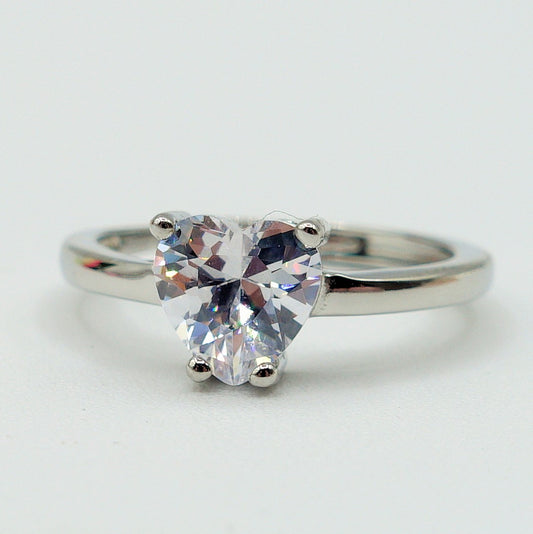 JADE ~  ~ARGENTO 925 ~ Anello in ARGENTO pieno con cuore in cubic zirconia regolabile