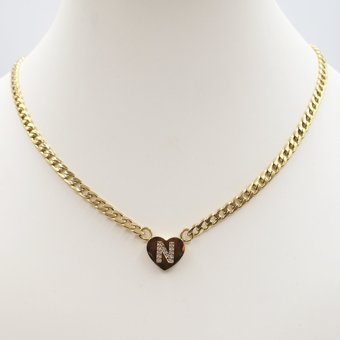 CORA - GOLD - Collana cuore e INIZIALE Zirconata Acciaio inossidabile