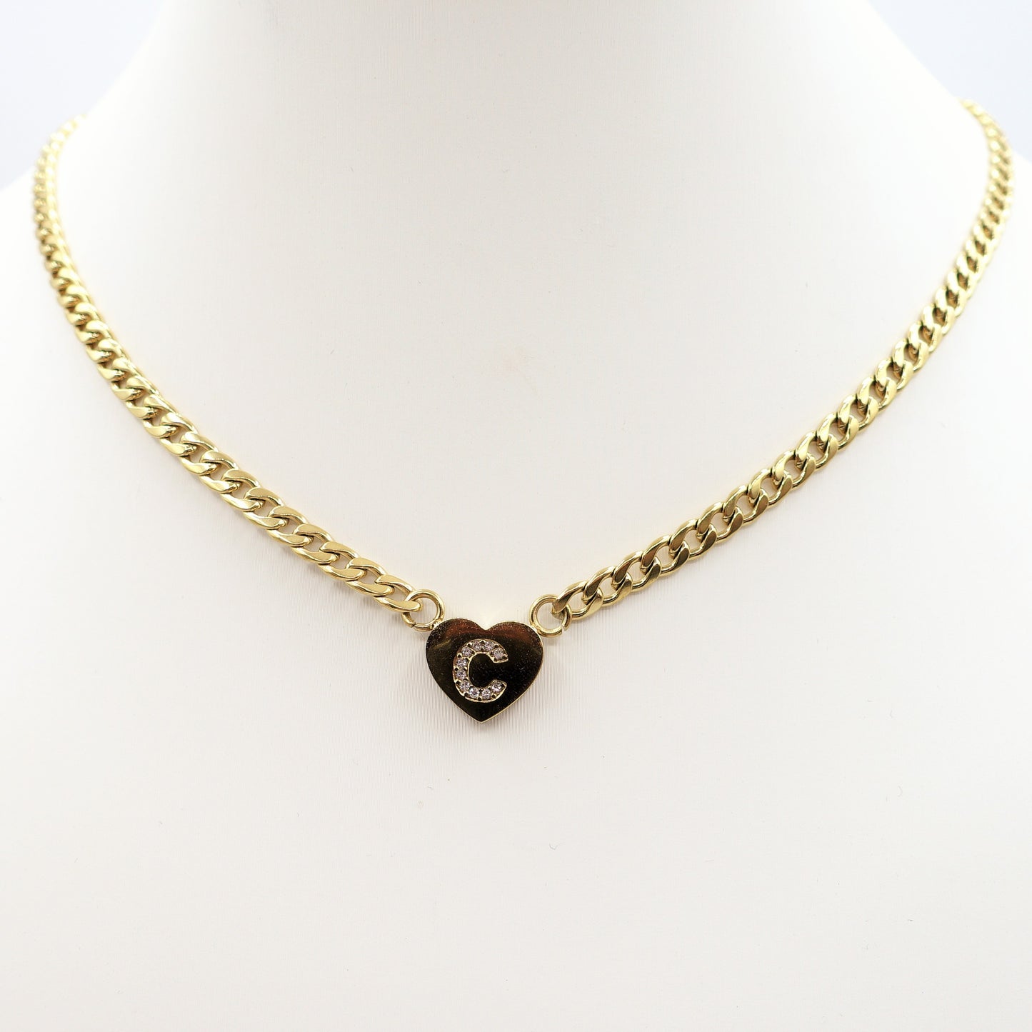 CORA - GOLD - Collana cuore e INIZIALE Zirconata Acciaio inossidabile