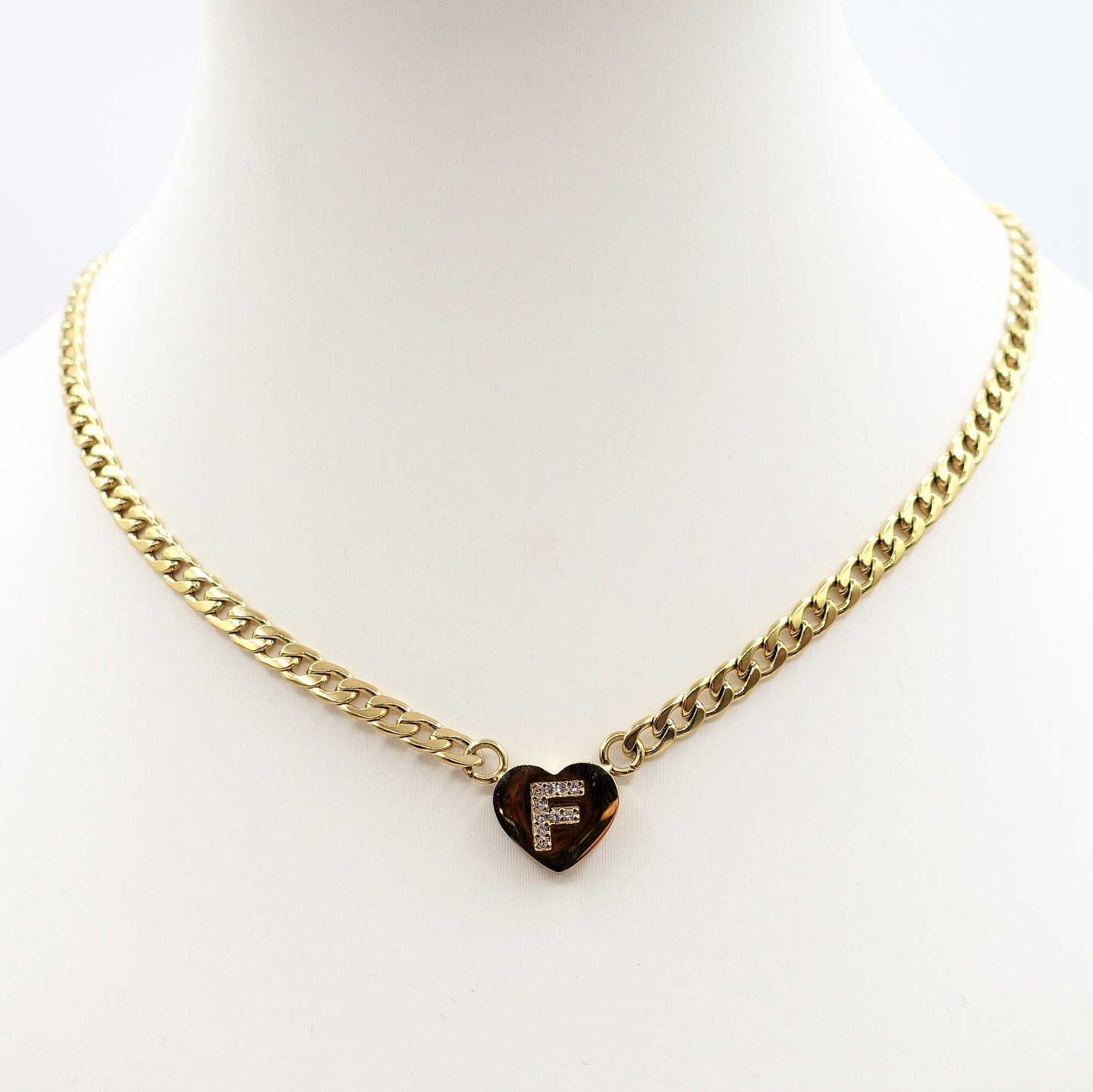CORA - GOLD - Collana cuore e INIZIALE Zirconata Acciaio inossidabile