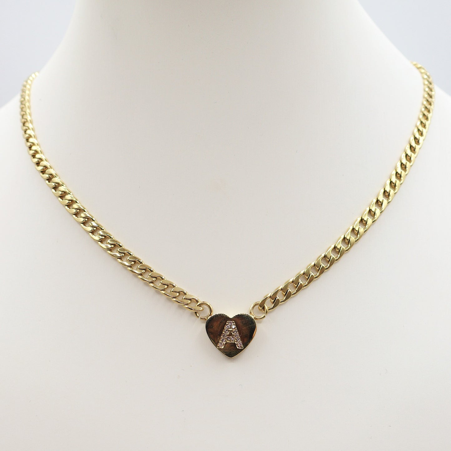 CORA - GOLD - Collana cuore e INIZIALE Zirconata Acciaio inossidabile