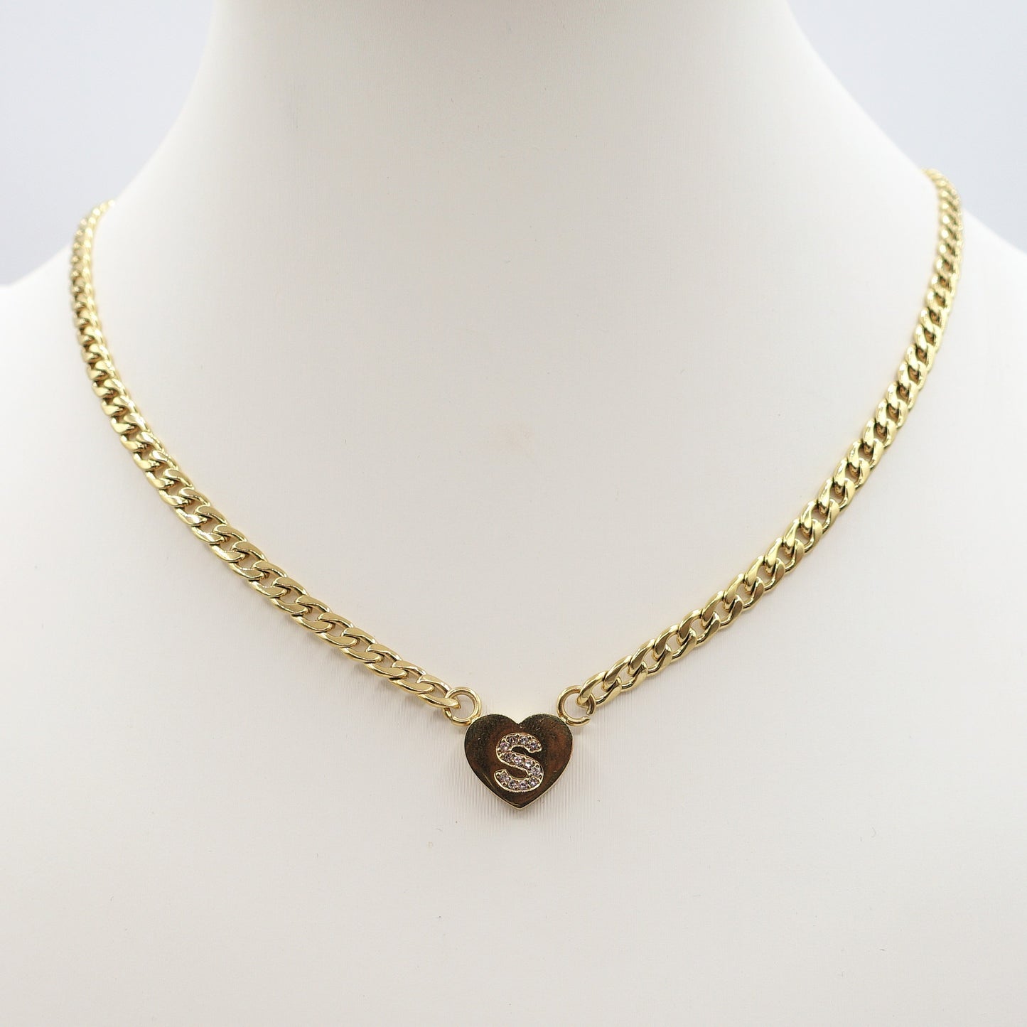 CORA - GOLD - Collana cuore e INIZIALE Zirconata Acciaio inossidabile