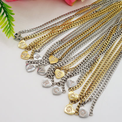 CORA - GOLD - Collana cuore e INIZIALE Zirconata Acciaio inossidabile