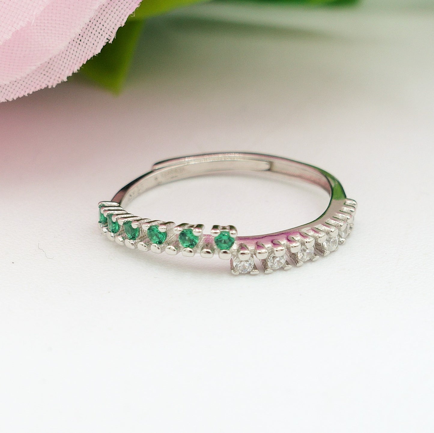 DELIGHT ~ ANELLO in ARGENTO 925 fedina asimmetrica con cubic zirconia bicolor