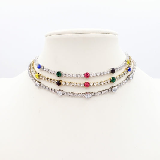 LUNA ~ Tennis Choker girocollo in ACCIAIO INOSSIDABILE con cubic zirconia