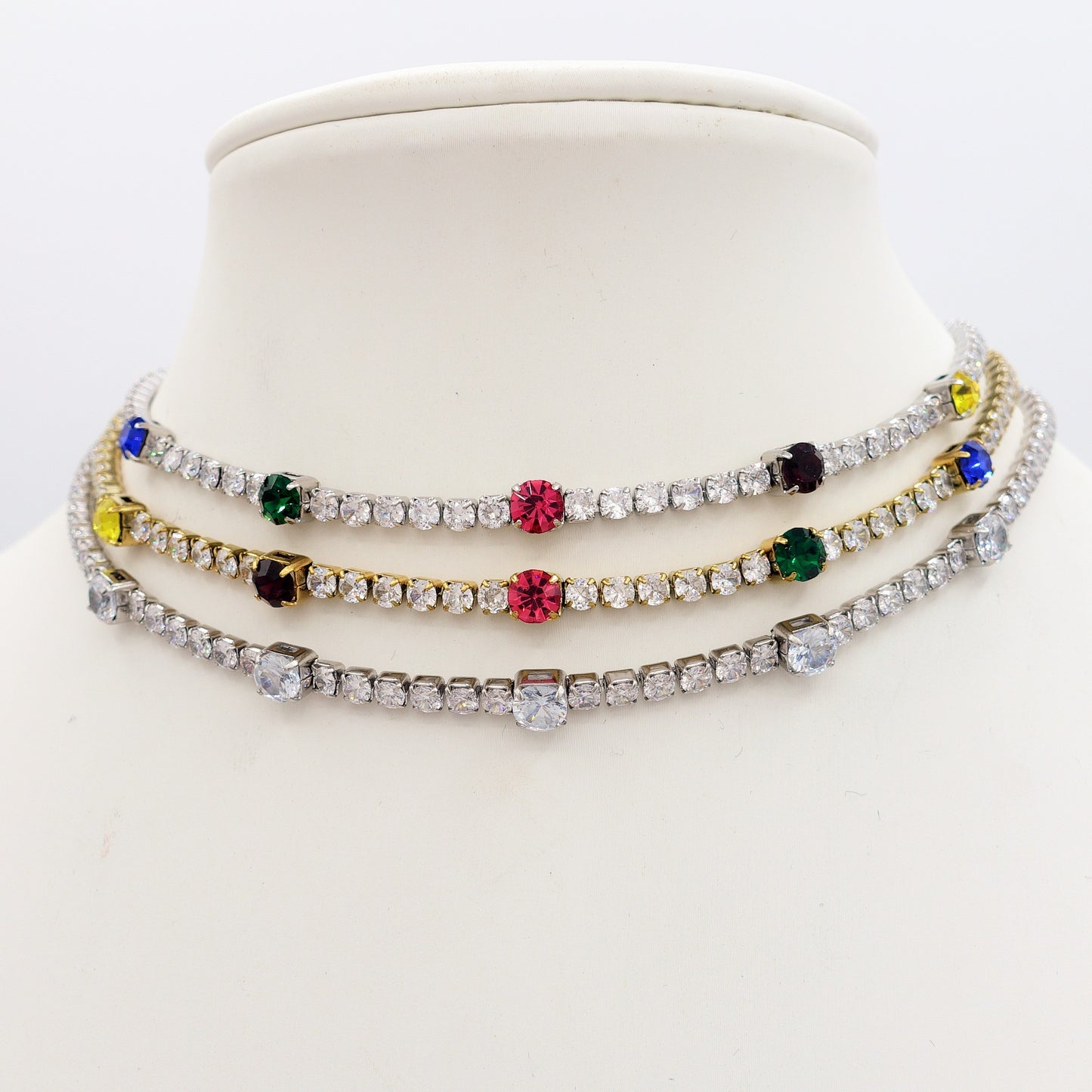 LUNA ~ Tennis Choker girocollo in ACCIAIO INOSSIDABILE con cubic zirconia
