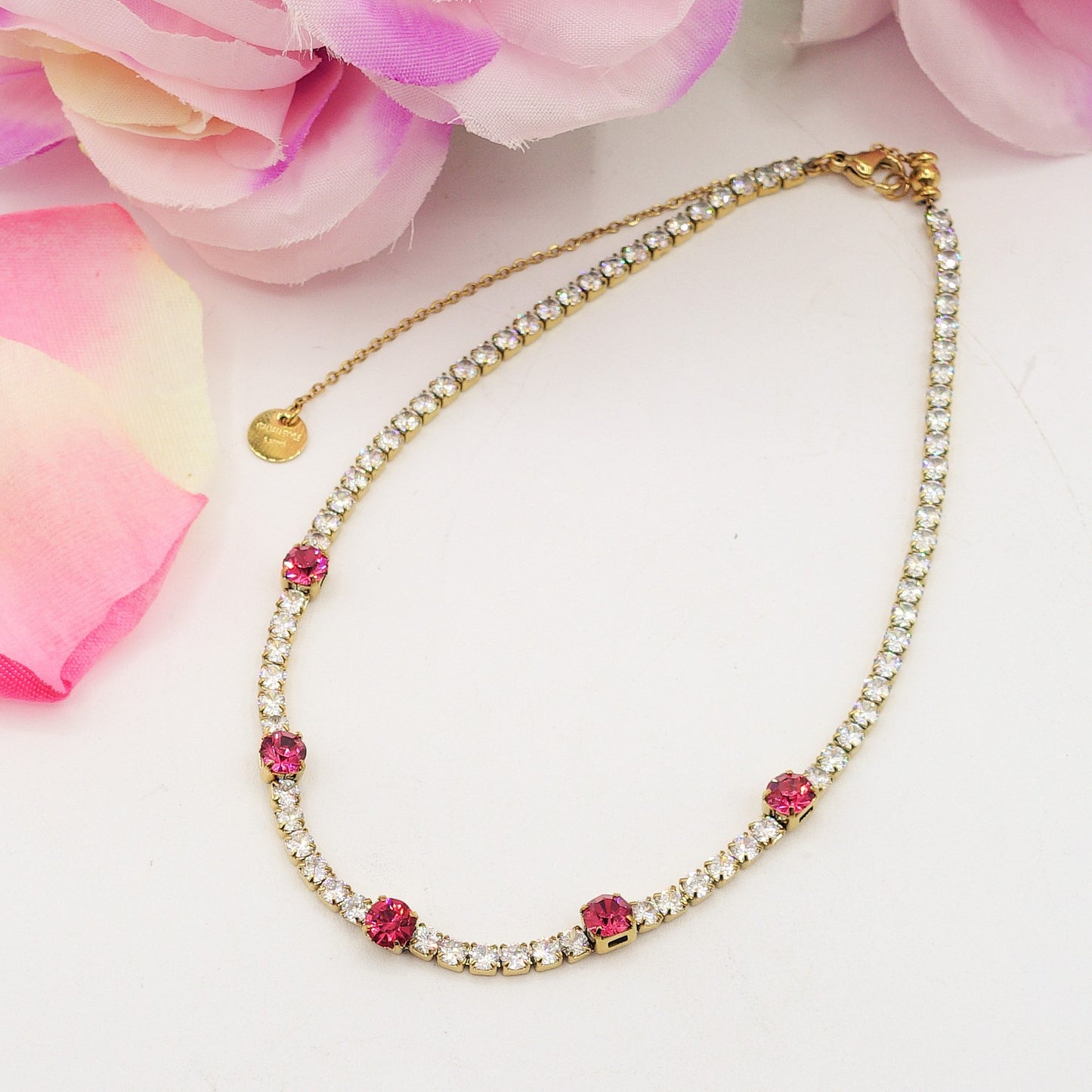 LUNA ~ Tennis Choker girocollo in ACCIAIO INOSSIDABILE con cubic zirconia
