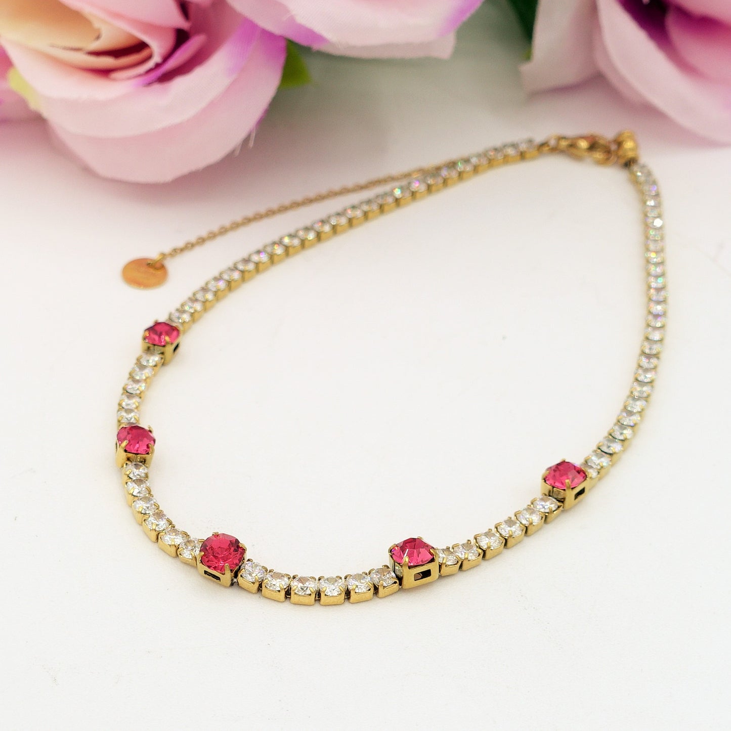 LUNA ~ Tennis Choker girocollo in ACCIAIO INOSSIDABILE con cubic zirconia